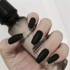 Matte Black Press On Nails 25 pc Set Medium Length False Kit Includes Nail Glue